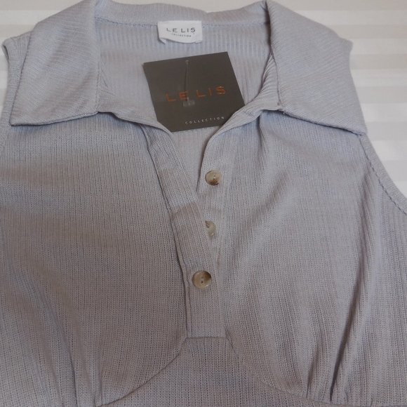 Sleeveless Top Bodysuit NWT SMALL one piece collared shirt gray - Picture 3 of 10